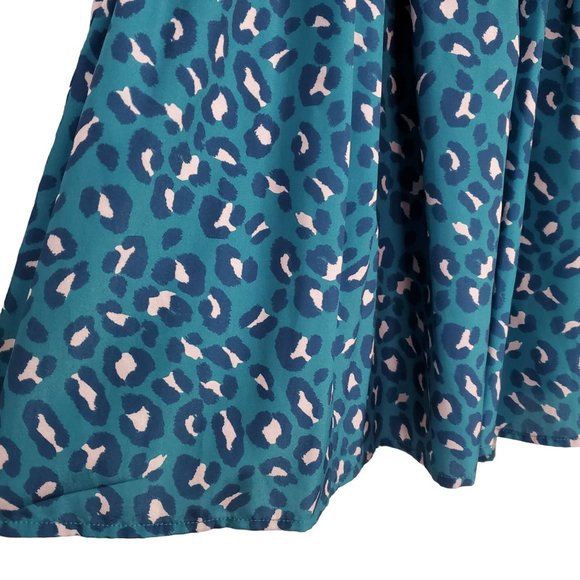 eShakti Size M 8 Dress Crepe Fit Flare Leopard Print Matching Belt Scoop Teal - Picture 13 of 13
